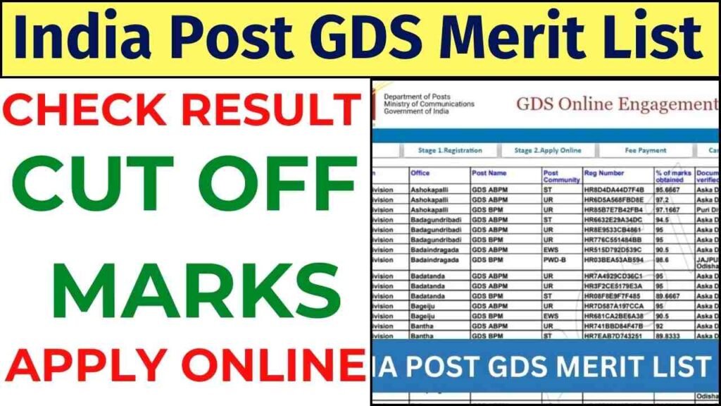 India Post GDS Merit List 2024 Check Result, Cut Off Marks Online @ Indiapostgdsonline.gov.in