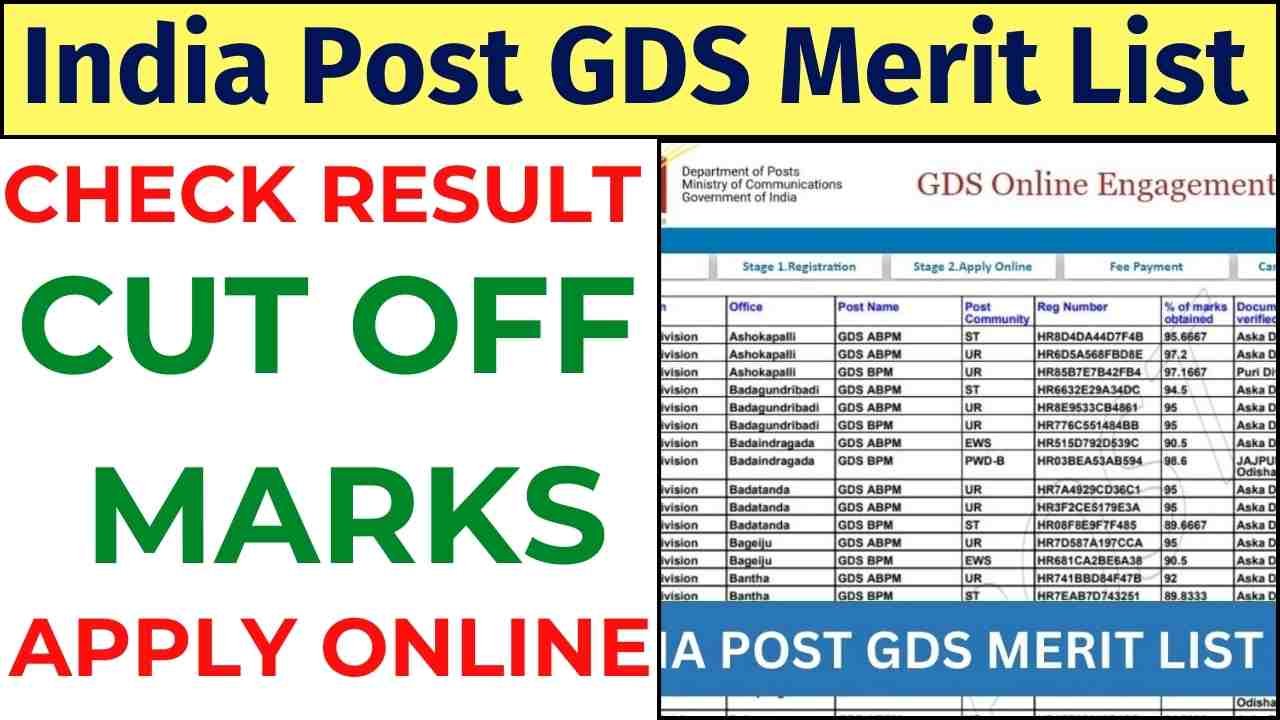 India Post GDS Merit List 2024 Check Result, Cut Off Marks Online @ Indiapostgdsonline.gov.in